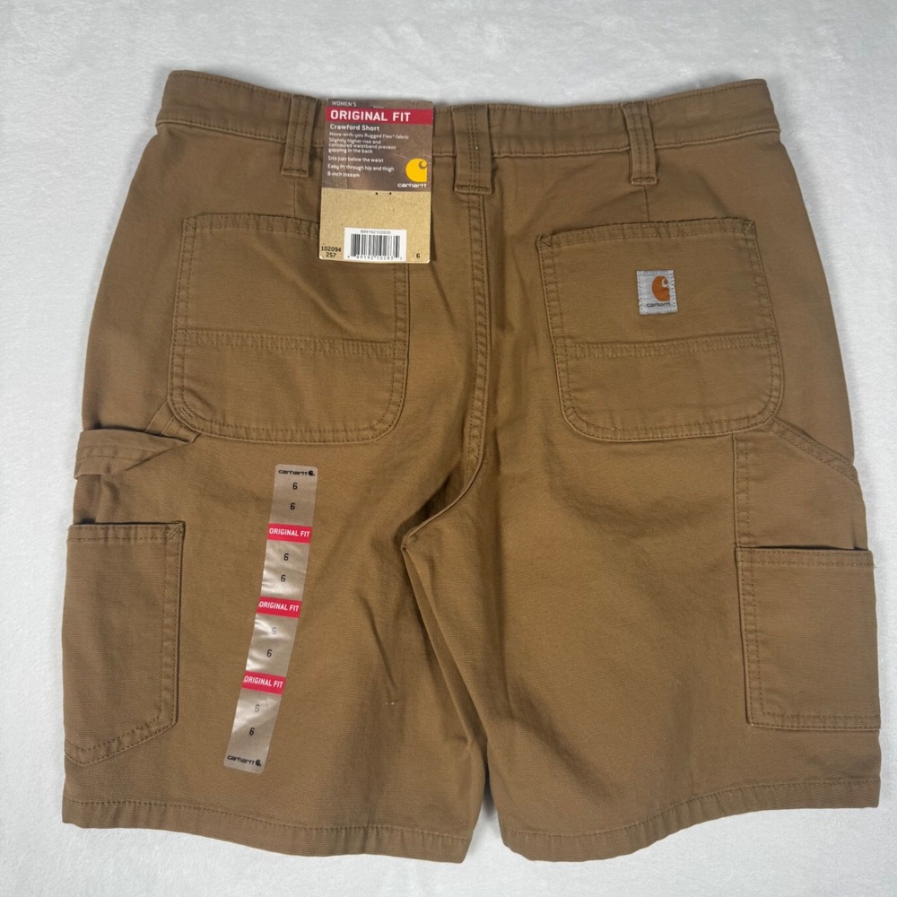 Carhartt Crawford Shorts Womens 6 Brown Rugged Flex Canvas Utility New 102094 - Picture 3 of 9